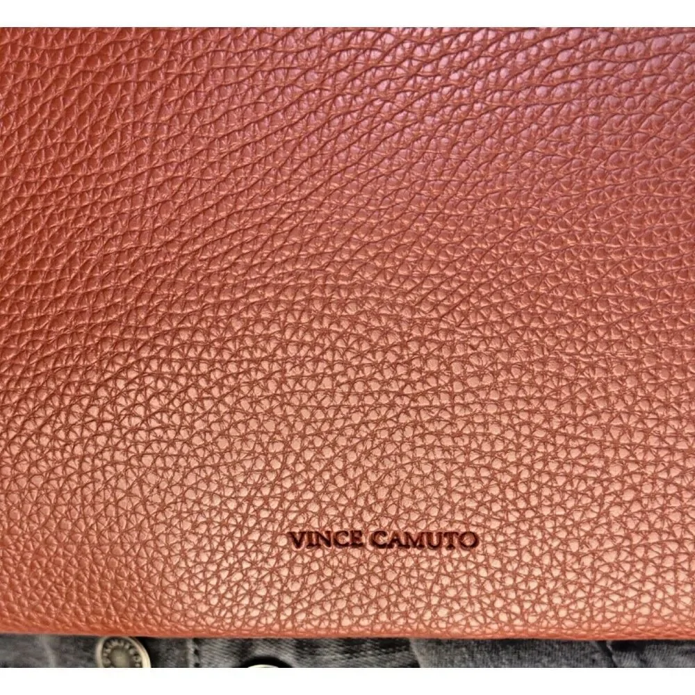 Vince Camuto Tote Brown Pebbled Vegan Leather Black Stripe CarryAll Shoulder Bag - Picture 3 of 8